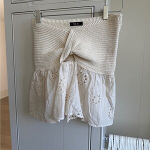 Micas Cream Knit and Eyelet Mini Skirt